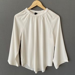 ANN TAYLOR Size XS Ecru Cream Wide Sleeve High Crew Neck Pull Over Blouse